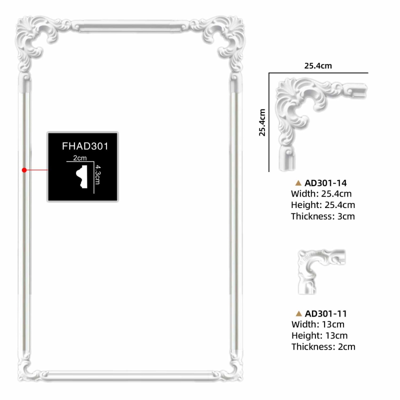 AD301-11 Polyurethane Vintage Decorative Corner Applique for Wall Panel Decoration