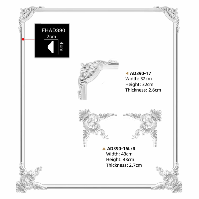 AD390-17 Polyurethane Classic Style Corner Applique for Cabinet Decoration