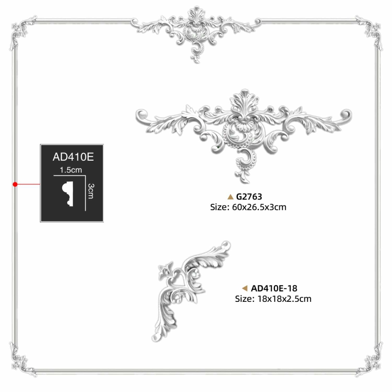 AD410E-18 Polyurethane Classic Carved Corner Applique for Home Decoration